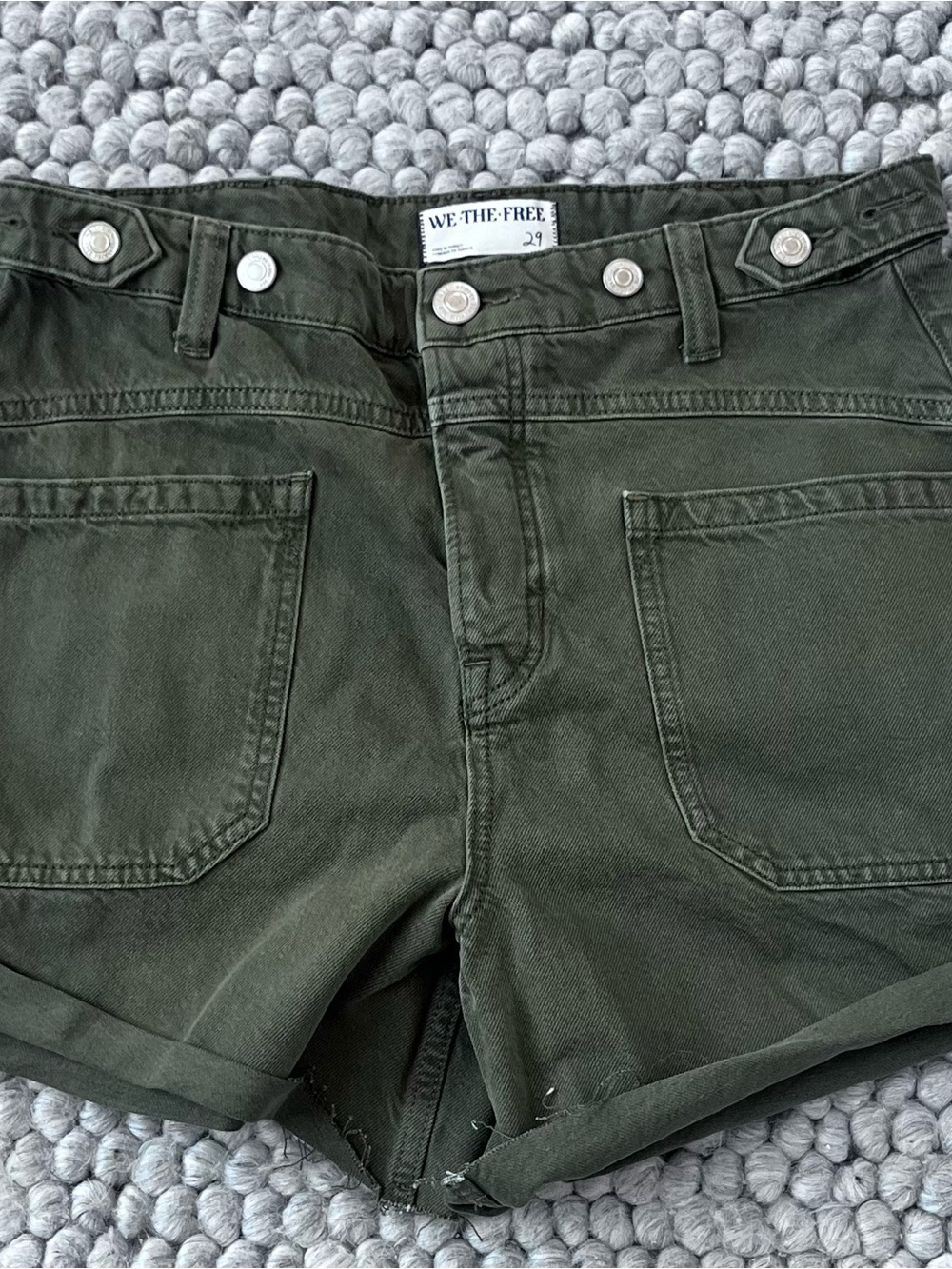 We The Free Olive Green High-Rise Roll Hem Jean Shorts Size 29